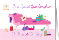 30th Granddaughter Birthday Pink Chaise and Gifts card