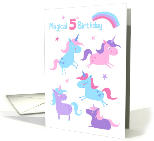 Age 5 Magical Unicorns Birthday card (1616432)