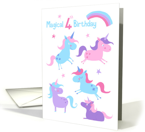 Age 4 Magical Unicorns Birthday card (1616658)