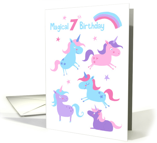 Age 7 Magical Unicorns Birthday card (1616662)