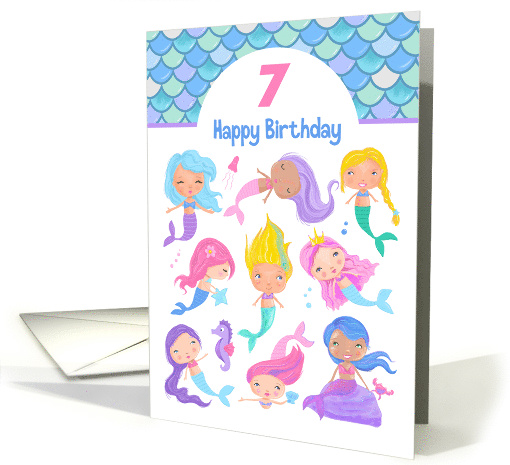 Age 7 Cute Mermaids Birthday card (1620782)