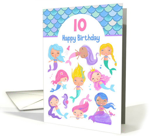 Age 10 Cute Mermaids Birthday card (1620790)