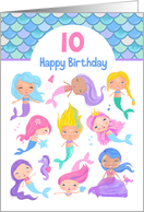 Age 10 Cute Mermaids Birthday card