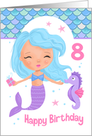 Age 8 Cute Mermaid and Seahorse Birthday card