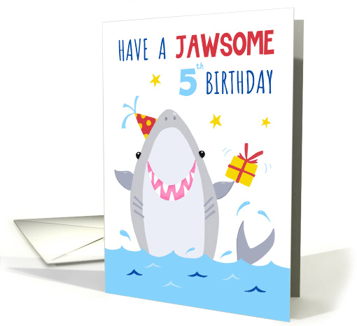 Age 5 Jolly Shark Pun Birthday card (1625206)