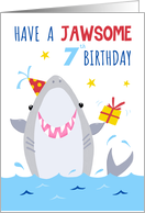 Age 7 Jolly Shark Pun Birthday card