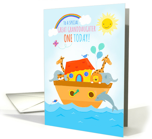 For Great Granddaughter 1st Birthday Cute Animal Ark card (1627732)