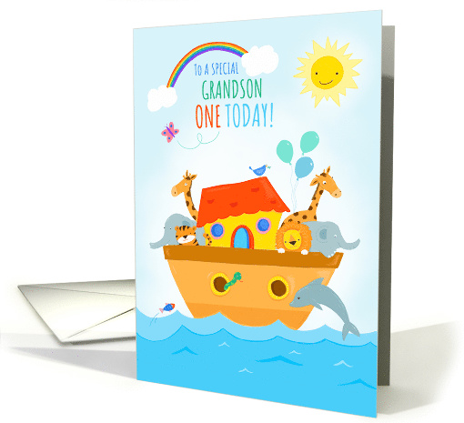 For Grandson 1st Birthday Cute Animal Ark card (1627764)