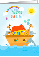 For Grandson 1st Birthday Cute Animal Ark card