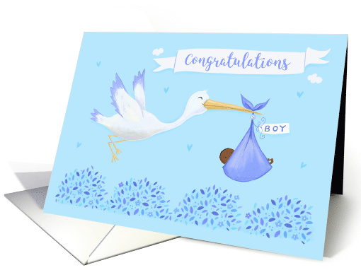 Baby Boy Congratulations Stork Dark Skinned card (1630728)