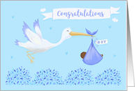 Baby Boy Congratulations Stork Dark Skinned card
