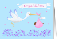 Dark Skinned Baby Girl Congratulations Stork card