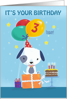 3 Today Birthday Cute Dog with Balloons card
