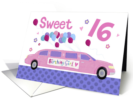 Sweet 16 Birthday Pink Limo Car card (1638688)
