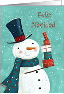 Spanish, Christmas Greeting Feliz Navidad Snowman with gifts card