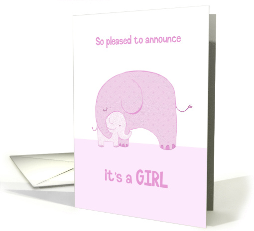 Baby Girl Announcement Cute Pink Elephants card (1639792)