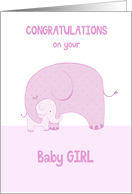 Congratulations New Baby Girl Pink Elephants card