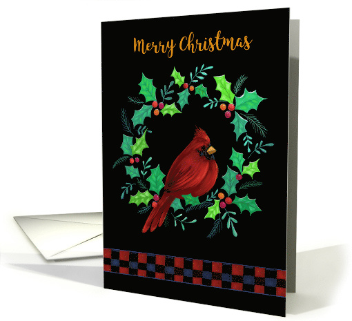 Christmas Red Cardinal in Holly Wreath card (1639866)