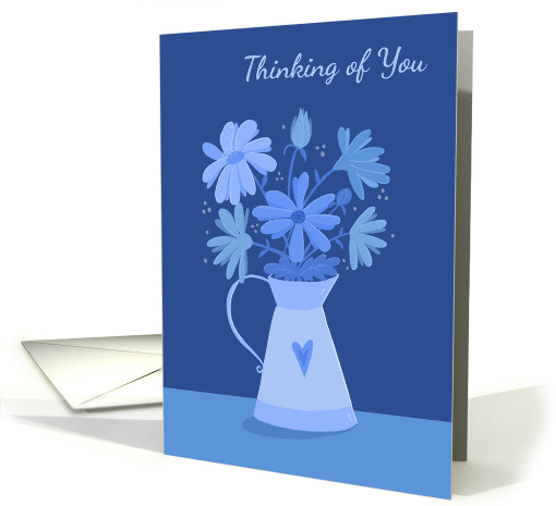 Thinking of you Modern Blue Flowers in Heart Pitcher card (1640800)
