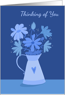 Thinking of you Modern Blue Flowers in Heart Pitcher card