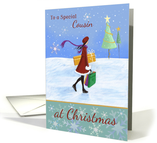 Special Cousin Christmas Girl with Gifts card (1643794)