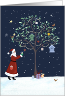 Christmas Santa Tree with Birds card