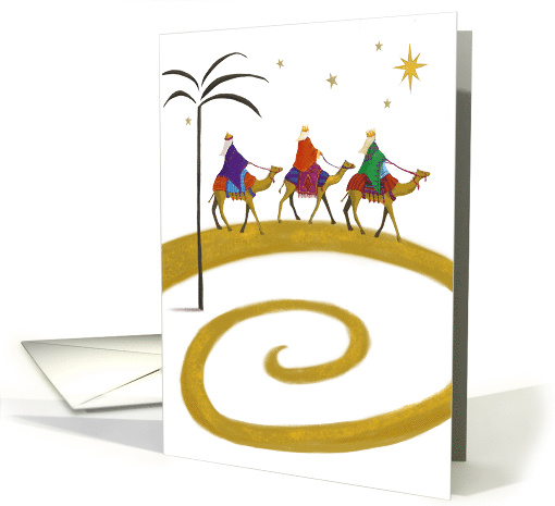 Three Kings on Camels Gold Swirl Star Christmas card (1650130)