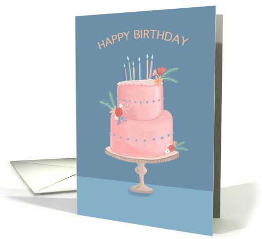 Happy Birthday Feminine Pink Decorated Cake card (1651060)
