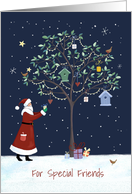 For Friends Christmas Santa Tree with Birds card