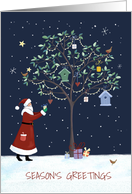 Season’s Greetings Santa Claus Tree with Birds card