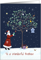 Wonderful Brother Santa Claus Tree with Birds card