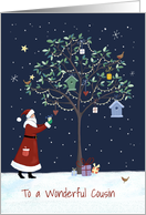 Wonderful Cousin Santa Claus Tree with Birds card