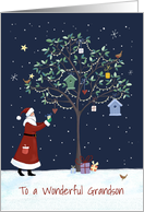 Wonderful Grandson Santa Claus Tree with Birds card
