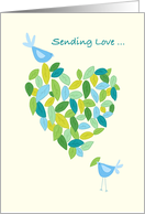 Sending Love Blue Bird Heart of Leaves card