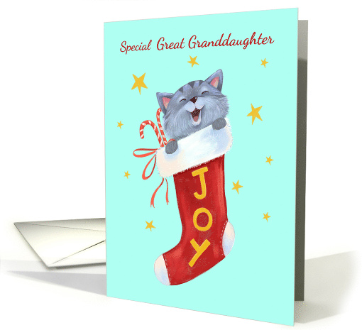 Great Granddaughter Holiday Cute Kitten Joy Stocking card (1661278)