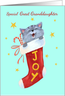 Great Granddaughter Holiday Cute Kitten Joy Stocking card