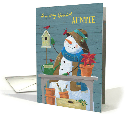 For Auntie Gardening Snowman with Red Cardinal Birds card (1661742)