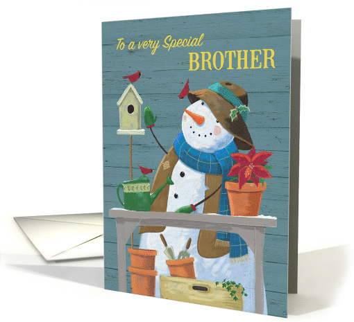 For Brother Gardening Snowman with Red Cardinal Birds card (1661744)