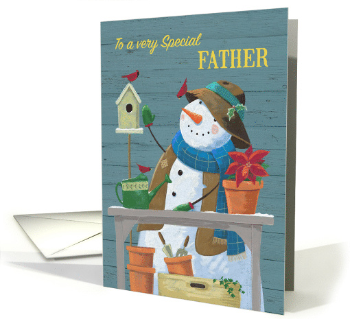Father Gardening Snowman with Red Cardinal Birds card (1661748)