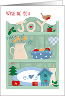 Wishing You Joy Christmas Themed Shelves with Robin card