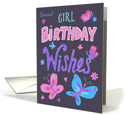 Girl's Birthday Wishes Text Butterflies card (1667812)