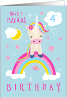 4th Birthday Magical Cute Unicorn Rainbow card