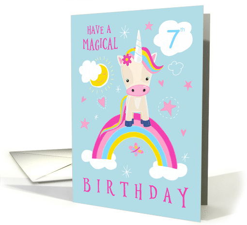 7th Birthday Magical Cute Unicorn Rainbow card (1668310)
