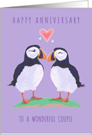 Couple Anniversary Love Heart Puffin Birds card
