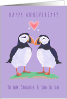 Daughter and Son in Law Anniversary Love Heart Puffin Birds card