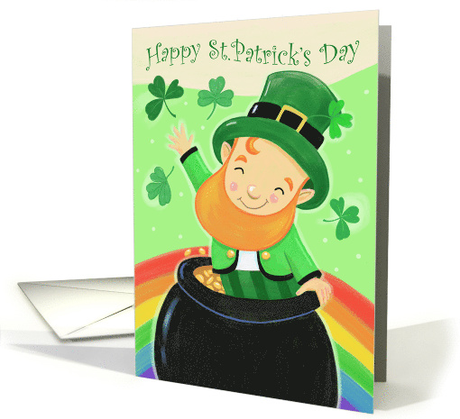 Happy St Patrick's Day Leprechaun Pot of Gold Rainbow card (1668880)