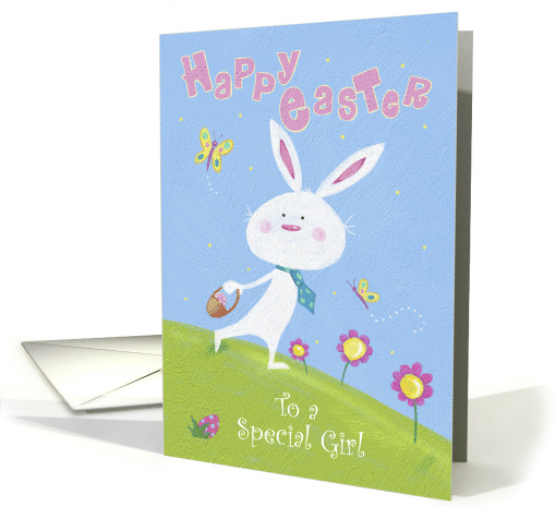 Special Girl Happy Easter White Bunny and Butterflies card (1669020)