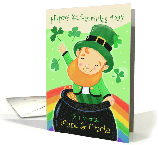 Aunt and Uncle St Patrick's Day Leprechaun Pot of Gold Rainbow card