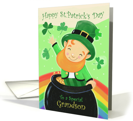 Grandson St Patrick's Day Leprechaun Pot of Gold Rainbow card