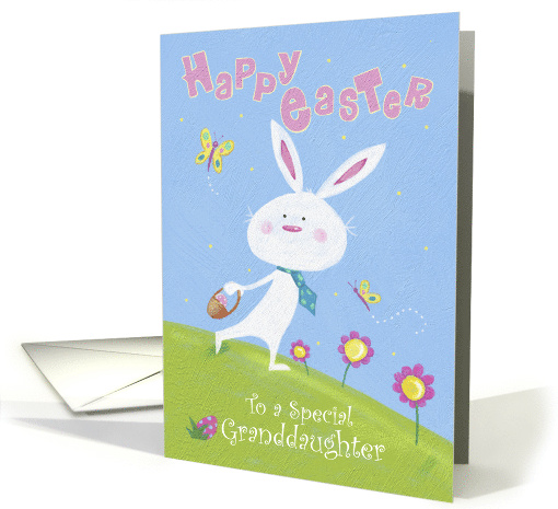 Special Granddaughter Happy Easter White Bunny and Butterflies card